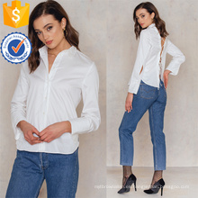 La última blusa de la camisa del verano de la manga del algodón blanco del último diseño 2019 con la fabricación de las correas vende al por mayor la ropa de las mujeres de la moda (TA0046B)